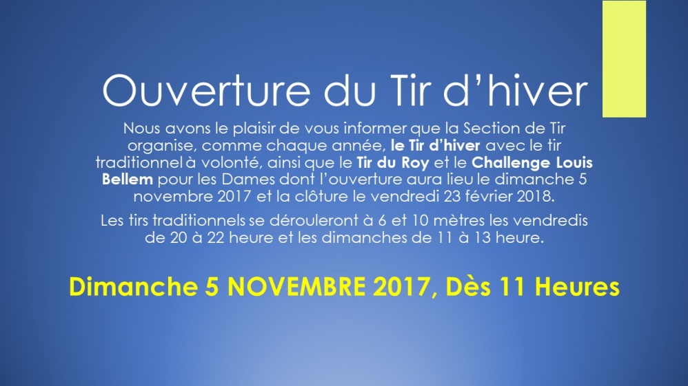 Ouverture Tir d’hiver 2018 🗓 🗺