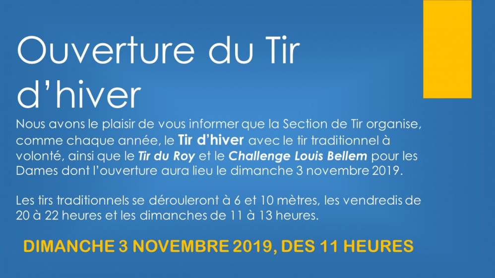 Ouverture Tir d’hiver 2019 🗓 🗺