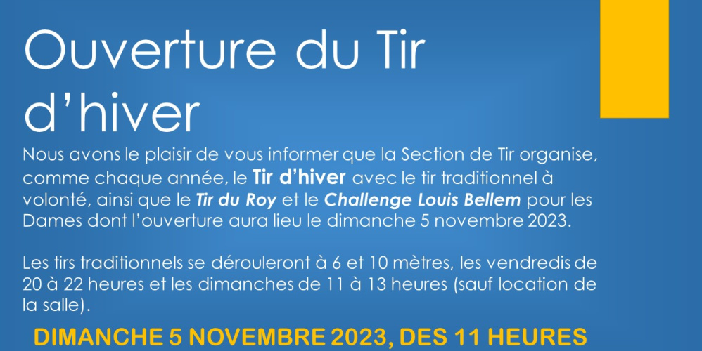 Ouverture Tir d’hiver 2023 🗓 🗺